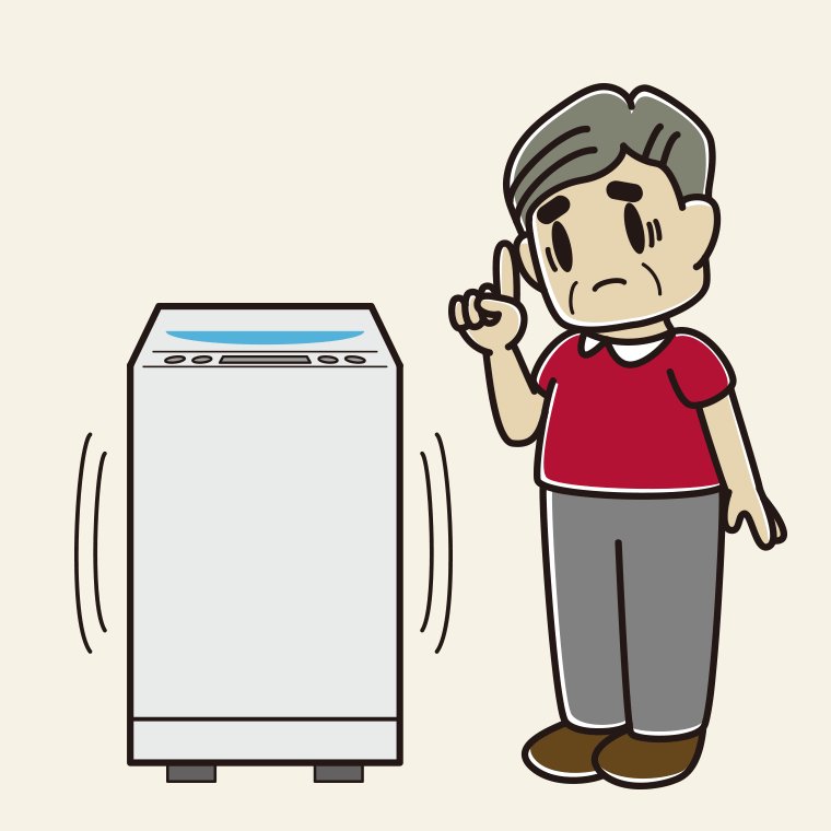 縦型洗濯機で困るおじさんのイラスト【色、背景あり】PNG