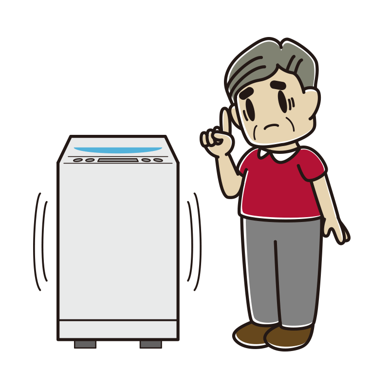 縦型洗濯機で困るおじさんのイラスト【色あり、背景なし】透過PNG