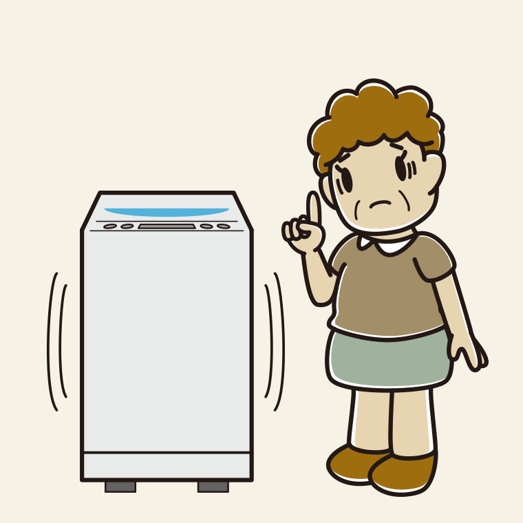 縦型洗濯機で困るおばさんのイラスト【色、背景あり】PNG