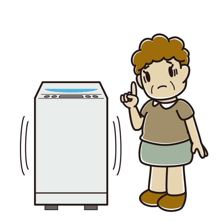 縦型洗濯機で困るおばさんのイラスト【色あり、背景なし】透過PNG