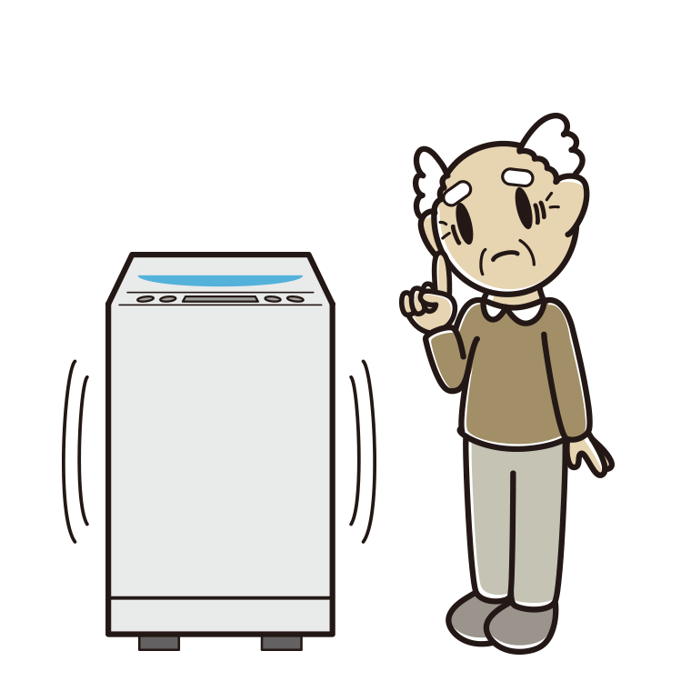 縦型洗濯機で困るおじいさんのイラスト【色あり、背景なし】透過PNG