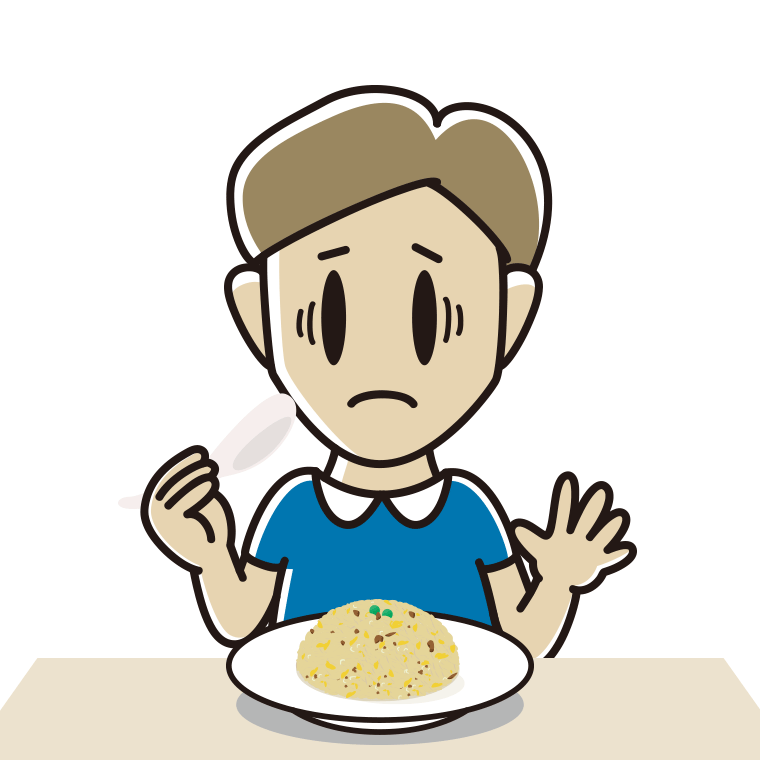 チャーハンで困る男性のイラスト【色あり、背景なし】透過PNG