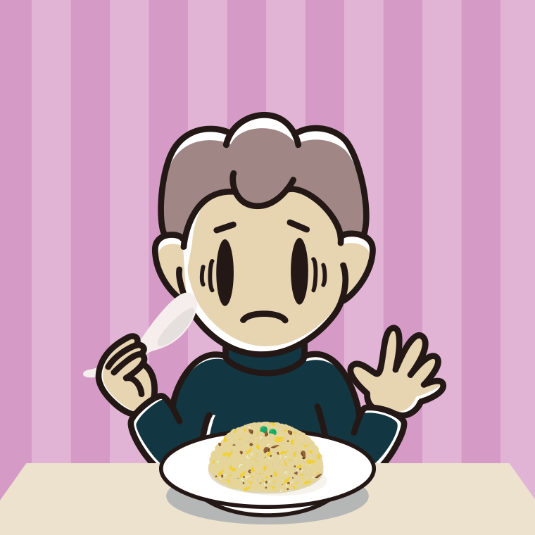 チャーハンで困る男子中学生のイラスト【色、背景あり】PNG