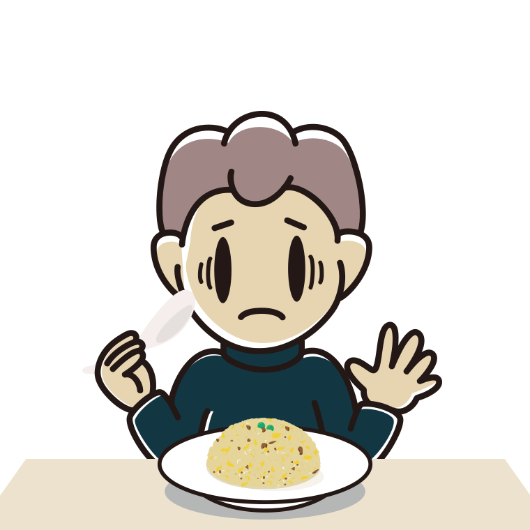 チャーハンで困る男子中学生のイラスト【色あり、背景なし】透過PNG