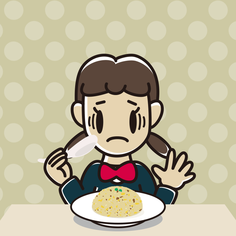 チャーハンで困る女子中学生のイラスト【色、背景あり】PNG