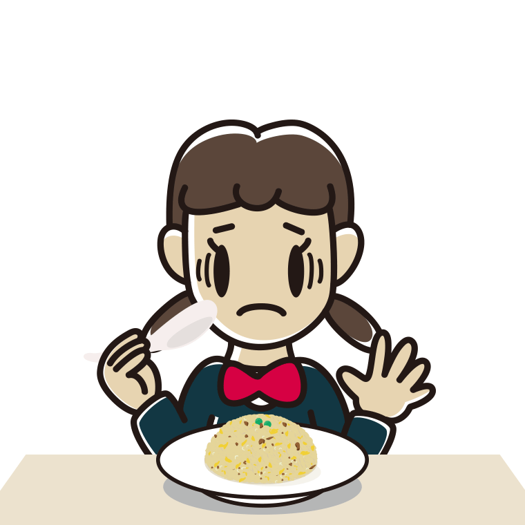 チャーハンで困る女子中学生のイラスト【色あり、背景なし】透過PNG