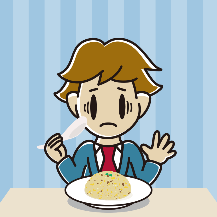 チャーハンで困る男子高校生のイラスト【色、背景あり】PNG