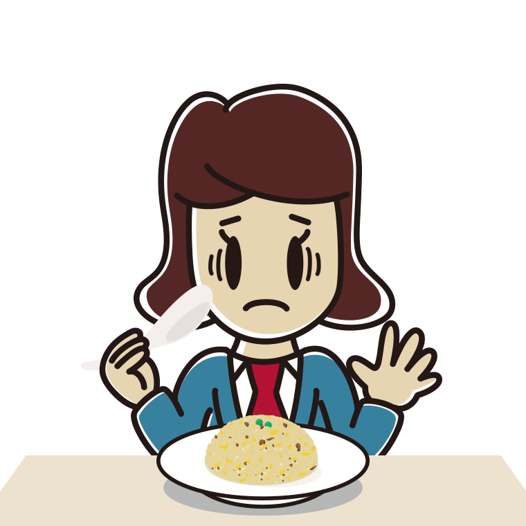 チャーハンで困る女子高校生のイラスト【色あり、背景なし】透過PNG