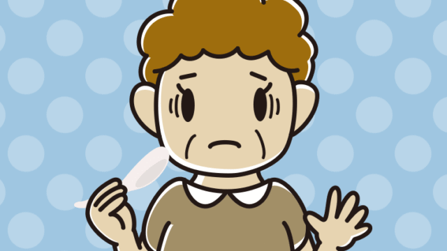 チャーハンで困るおばさんのイラスト【色、背景あり】PNG