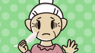 チャーハンで困るおばあさんのイラスト【色、背景あり】PNG