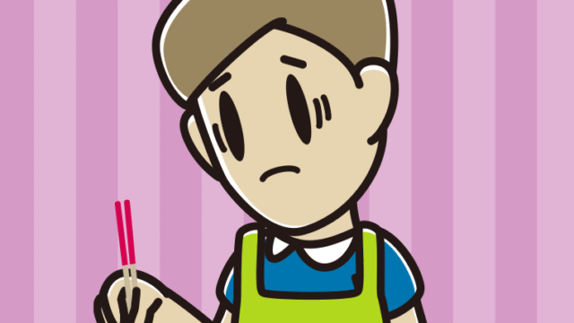 菜箸で困る男性のイラスト【色、背景あり】PNG