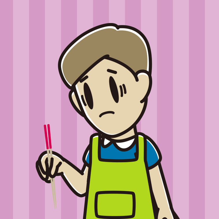 菜箸で困る男性のイラスト【色、背景あり】PNG