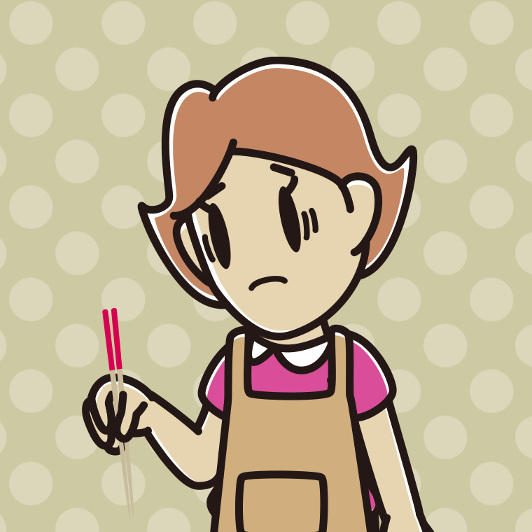 菜箸で困る女性のイラスト【色、背景あり】PNG