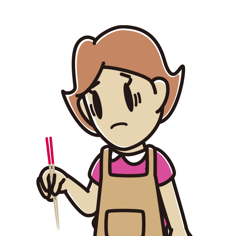 菜箸で困る女性のイラスト【色あり、背景なし】透過PNG