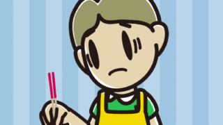 菜箸で困る小学生男子のイラスト【色、背景あり】PNG