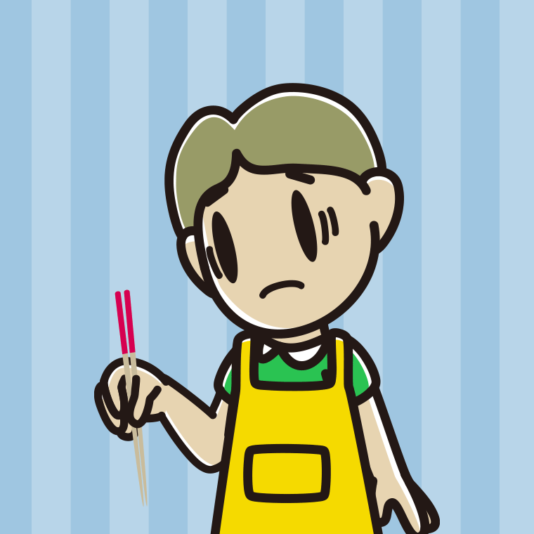 菜箸で困る小学生男子のイラスト【色、背景あり】PNG