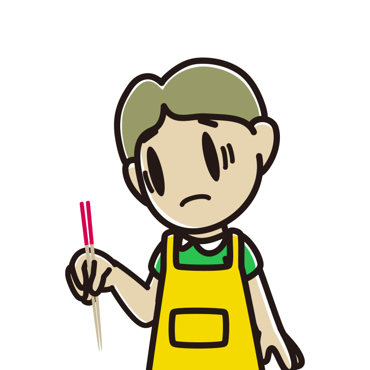 菜箸で困る小学生男子のイラスト【色あり、背景なし】透過PNG