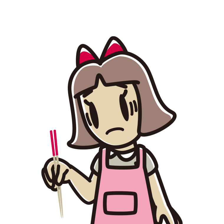 菜箸で困る小学生女子のイラスト【色あり、背景なし】透過PNG