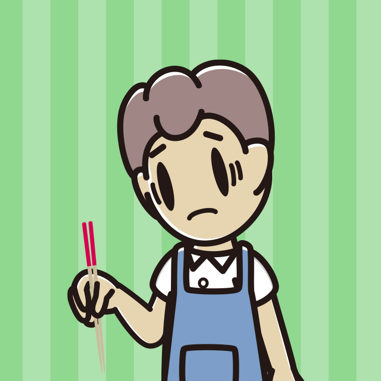 菜箸で困る男子中学生のイラスト【色、背景あり】PNG