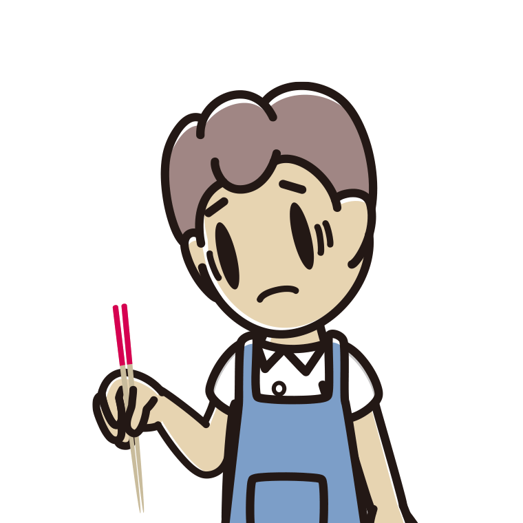 菜箸で困る男子中学生のイラスト【色あり、背景なし】透過PNG