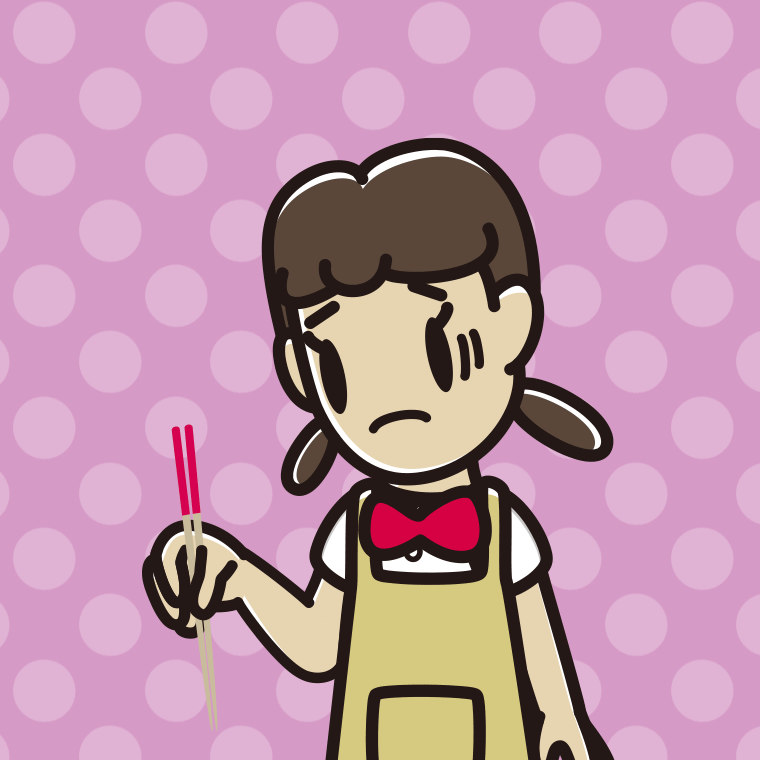 菜箸で困る女子中学生のイラスト【色、背景あり】PNG