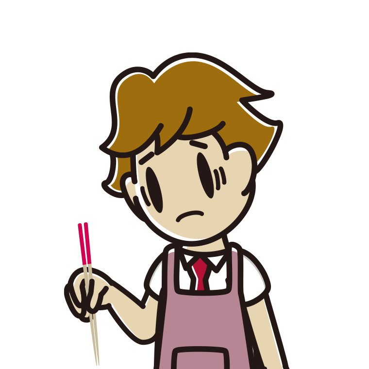 菜箸で困る男子高校生のイラスト【色あり、背景なし】透過PNG