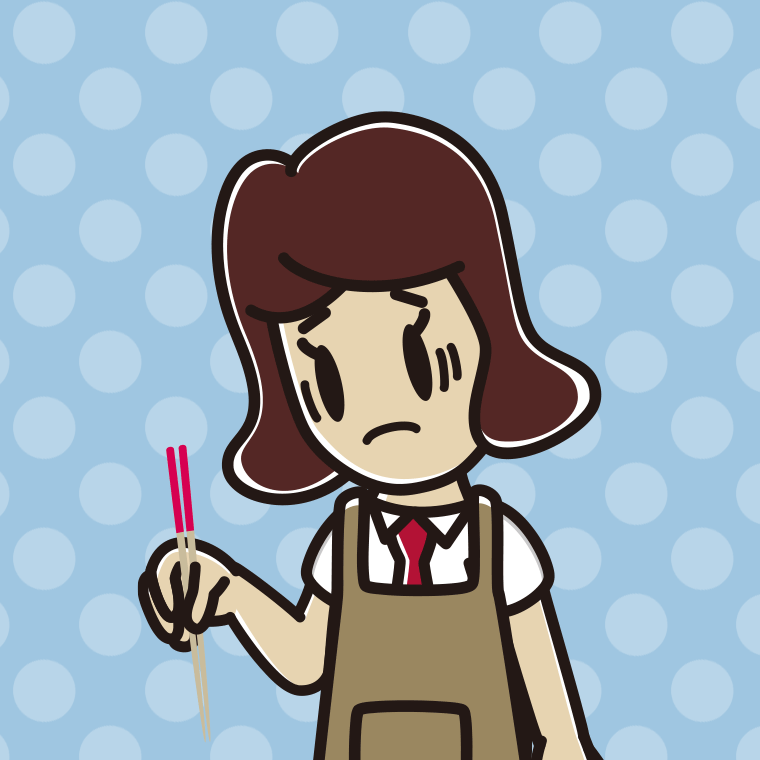 菜箸で困る女子高校生のイラスト【色、背景あり】PNG