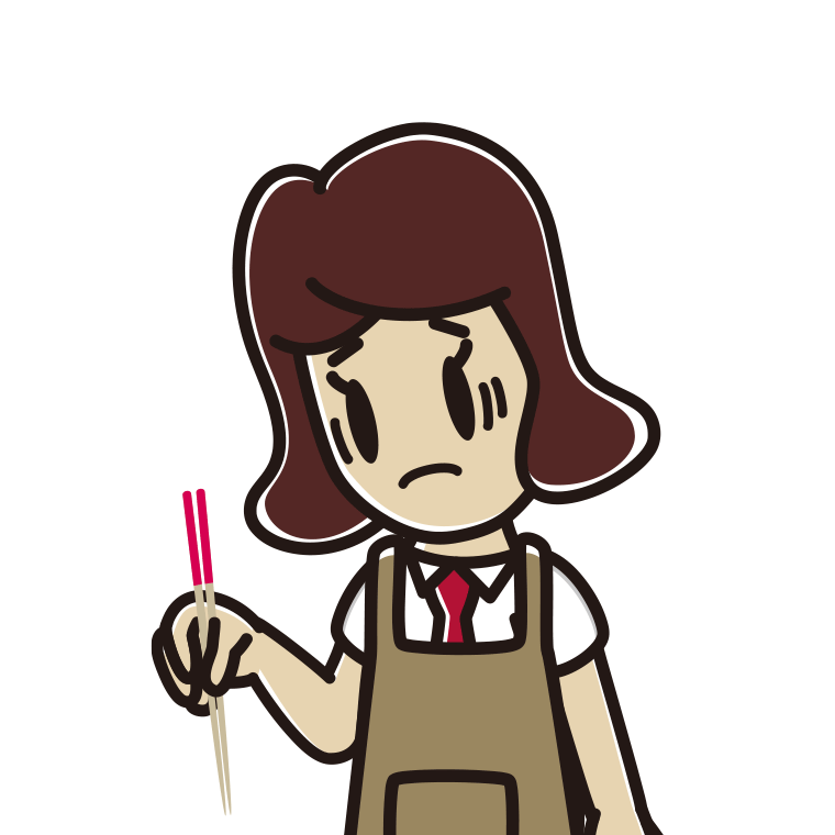 菜箸で困る女子高校生のイラスト【色あり、背景なし】透過PNG