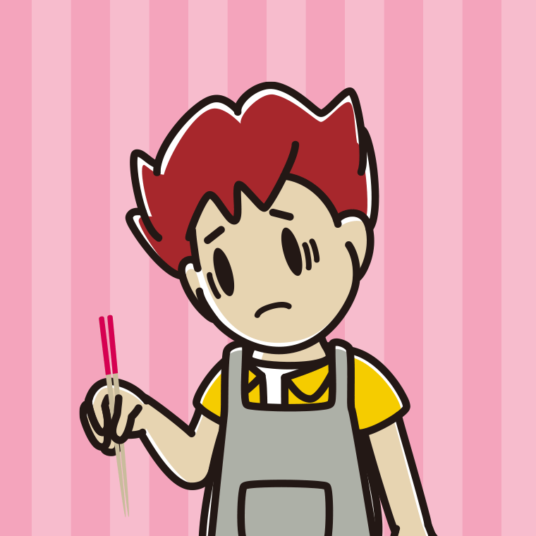 菜箸で困る男子大学生のイラスト【色、背景あり】PNG