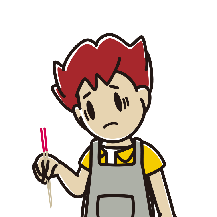 菜箸で困る男子大学生のイラスト【色あり、背景なし】透過PNG