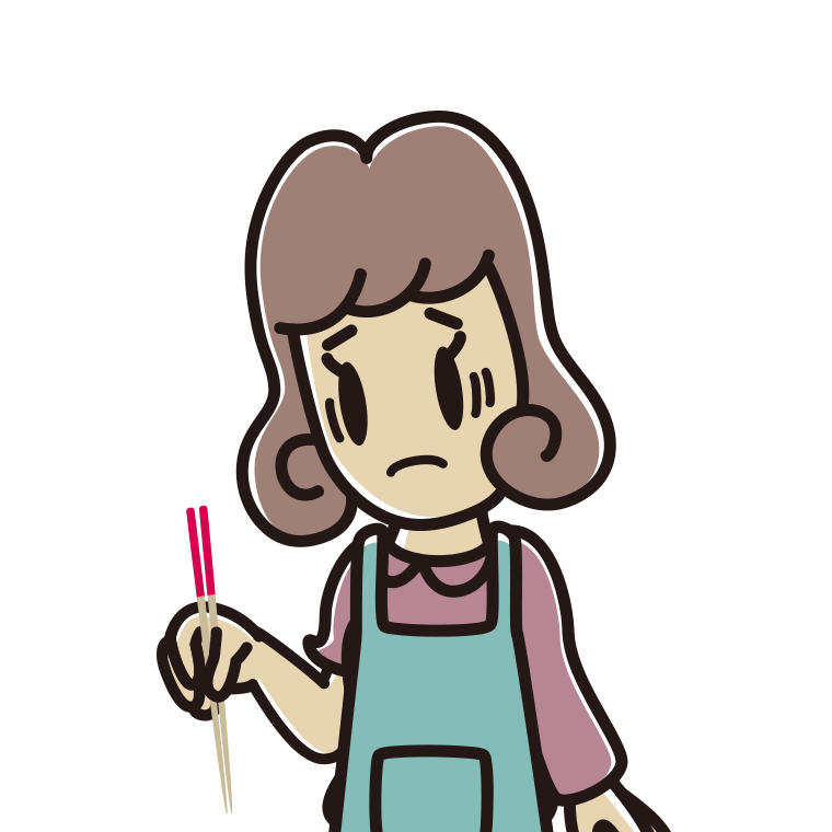 菜箸で困る女子大学生のイラスト【色あり、背景なし】透過PNG