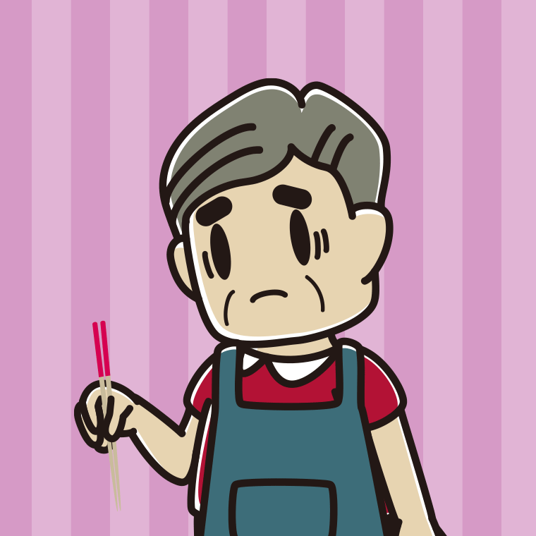 菜箸で困るおじさんのイラスト【色、背景あり】PNG