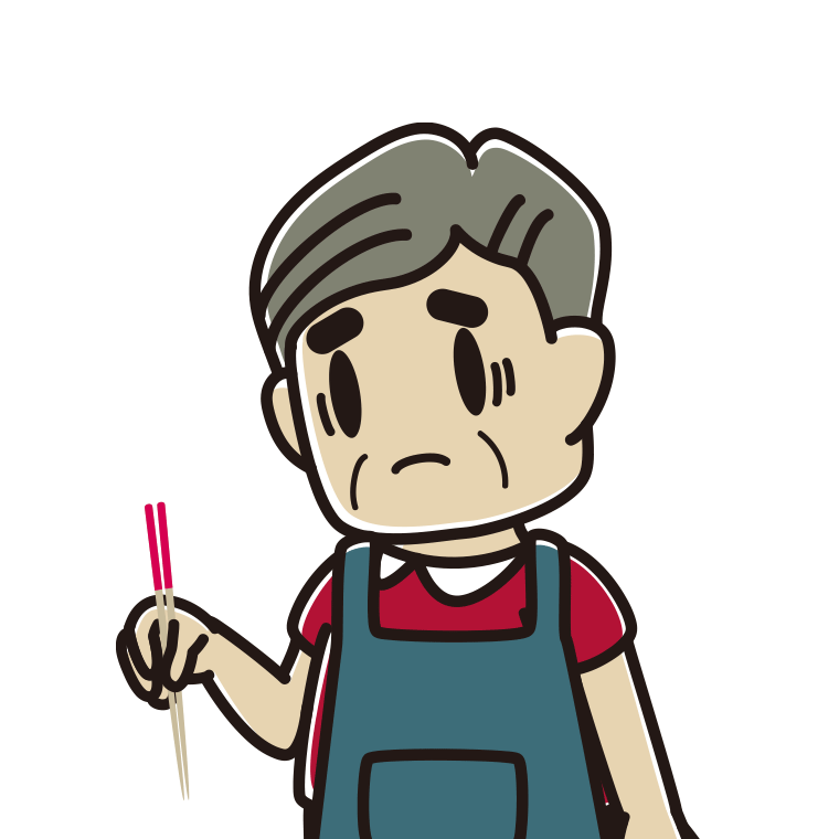 菜箸で困るおじさんのイラスト【色あり、背景なし】透過PNG