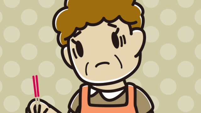 菜箸で困るおばさんのイラスト【色、背景あり】PNG