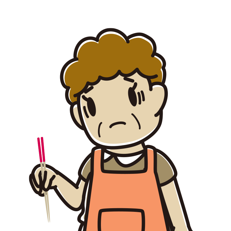 菜箸で困るおばさんのイラスト【色あり、背景なし】透過PNG