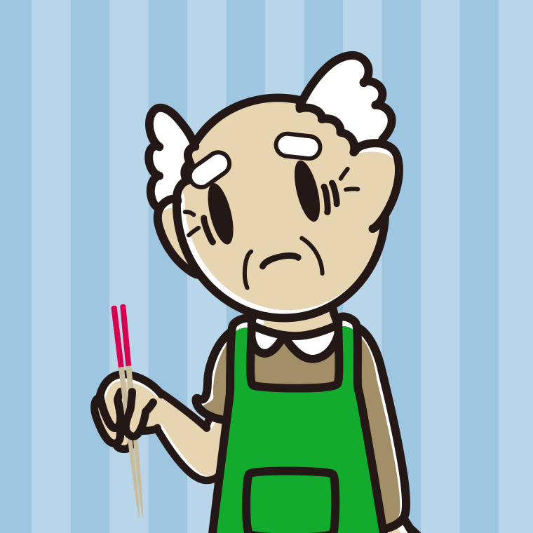 菜箸で困るおじいさんのイラスト【色、背景あり】PNG