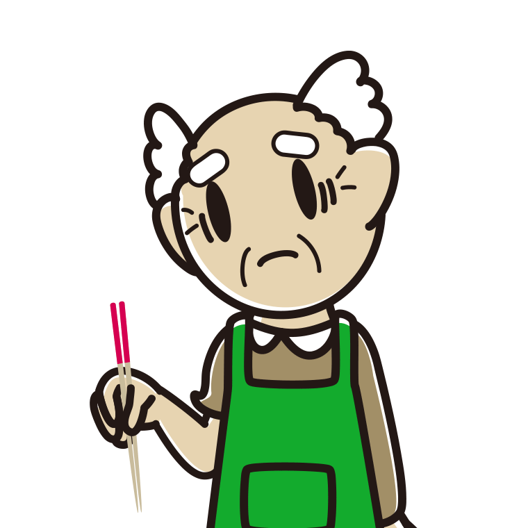 菜箸で困るおじいさんのイラスト【色あり、背景なし】透過PNG