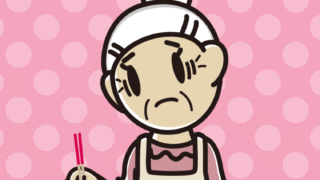 菜箸で困るおばあさんのイラスト【色、背景あり】PNG