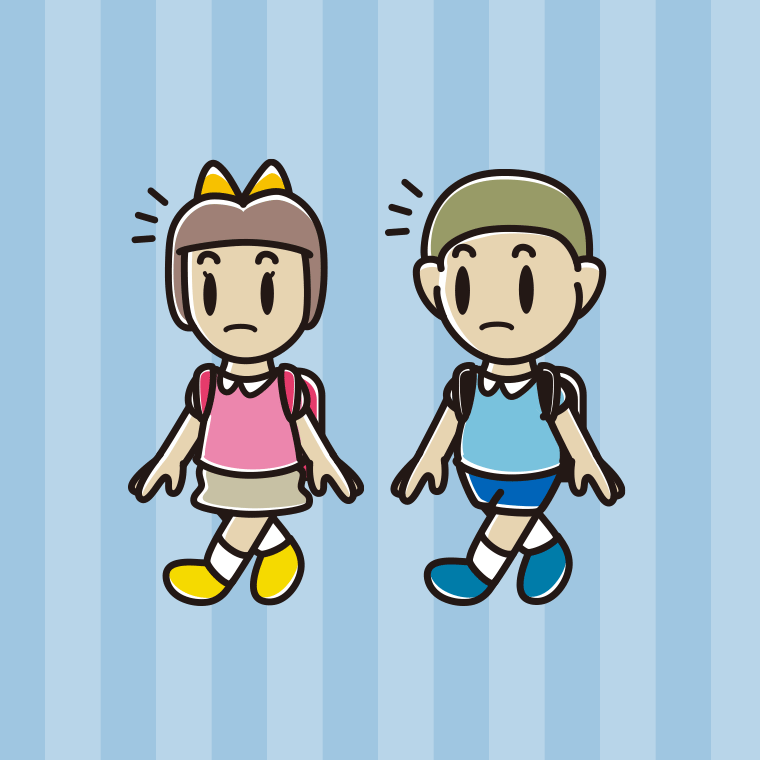 通学中に何かに気付く新小学一年生のイラスト【色、背景あり】PNG