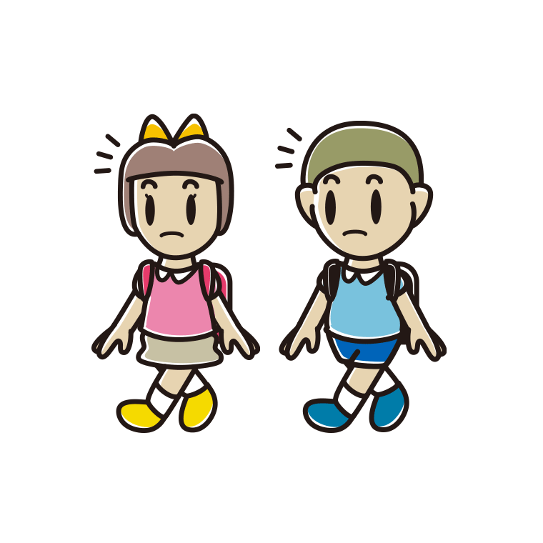 通学中に何かに気付く新小学一年生のイラスト【色あり、背景なし】透過PNG
