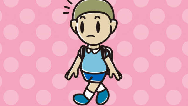 通学中に何かに気付く新小学一年生男子のイラスト【色、背景あり】PNG