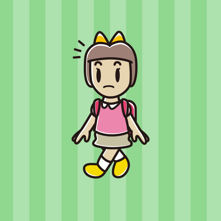 通学中に何かに気付く新小学一年生女子のイラスト【色、背景あり】PNG