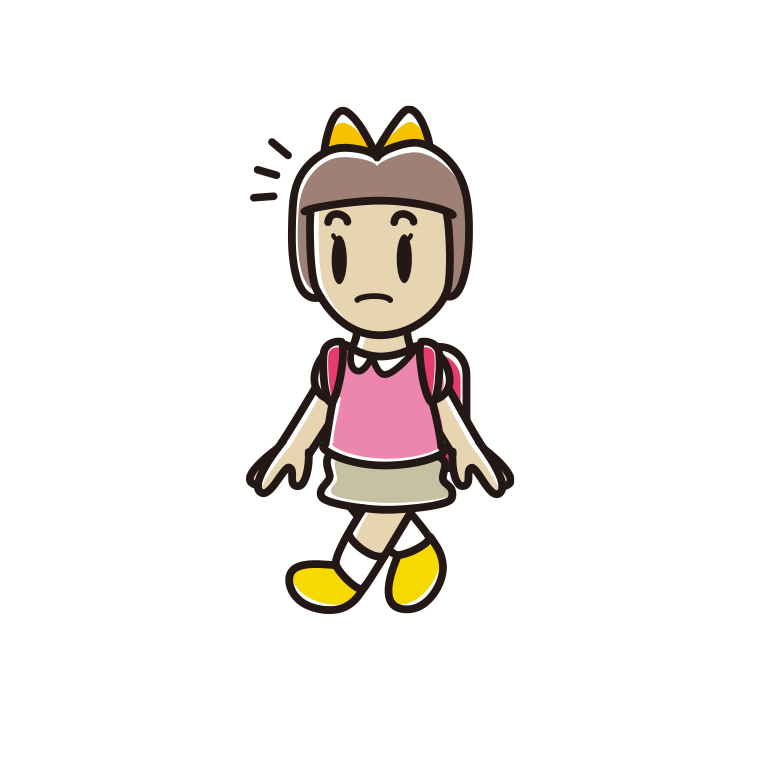 通学中に何かに気付く新小学一年生女子のイラスト【色あり、背景なし】透過PNG