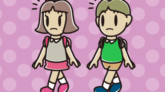 通学中に何かに気付く小学生のイラスト【色、背景あり】PNG