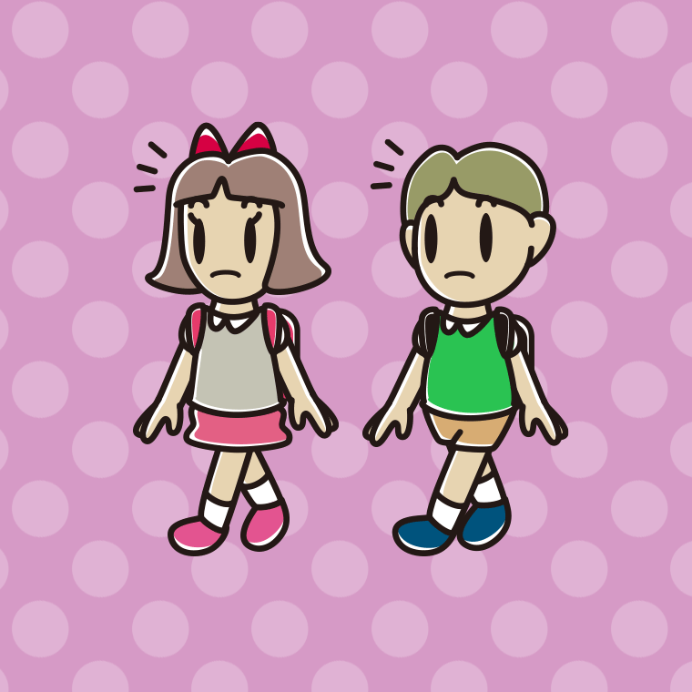 通学中に何かに気付く小学生のイラスト【色、背景あり】PNG