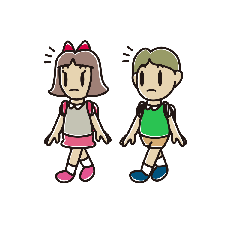 通学中に何かに気付く小学生のイラスト【色あり、背景なし】透過PNG