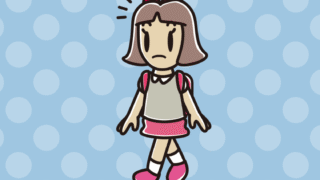 通学中に何かに気付く小学生女子のイラスト【色、背景あり】PNG