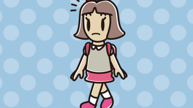 通学中に何かに気付く小学生女子のイラスト【色、背景あり】PNG