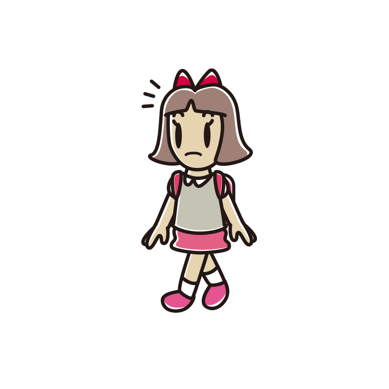 通学中に何かに気付く小学生女子のイラスト【色あり、背景なし】透過PNG