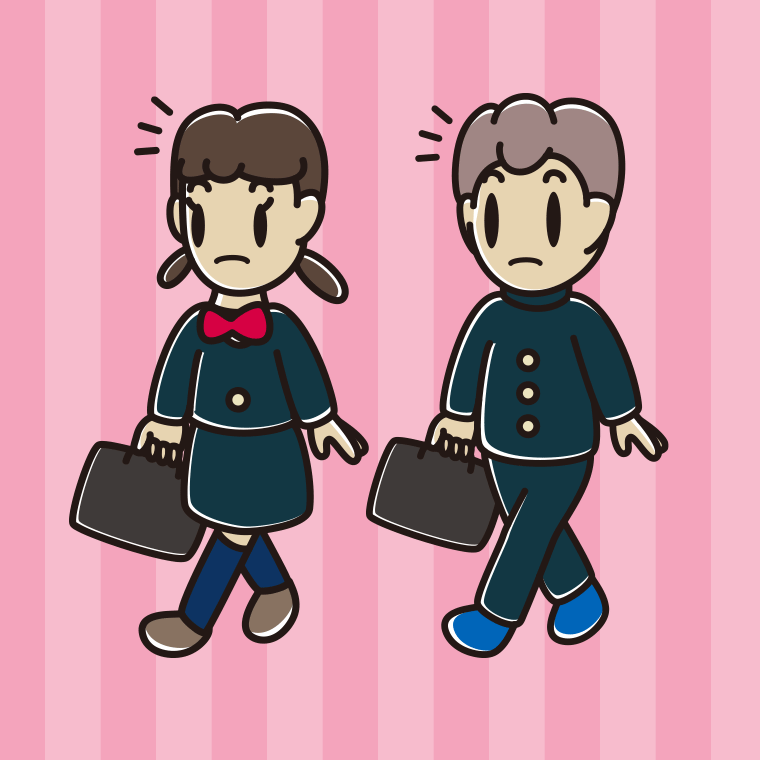 通学中に何かに気付く中学生のイラスト【色、背景あり】PNG